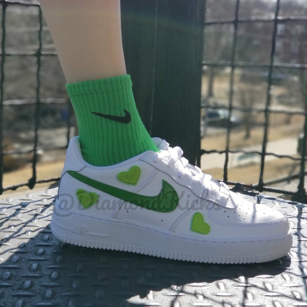 Custom Nike Air Force 1 Custom Hearts Lime Green
